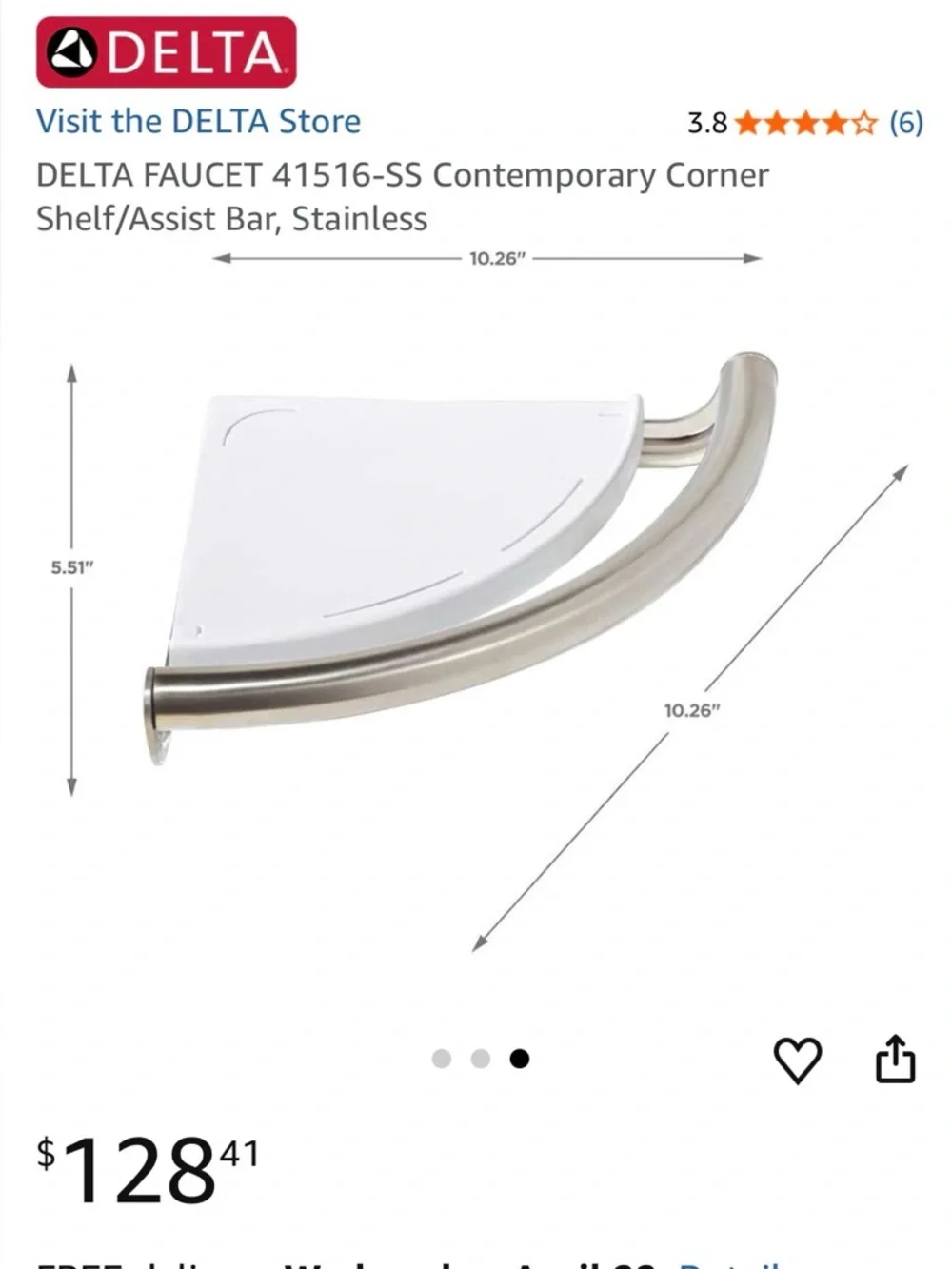 Delta Polished Chrome Corner Shelf with Assist Bar, NEW